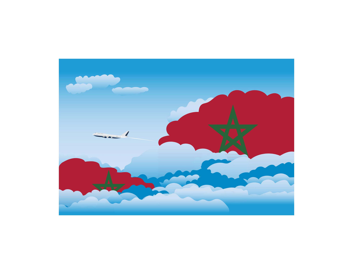 Morocco Airplane Day Clouds Vector Illustration | Travel & Aviation Sky Scene