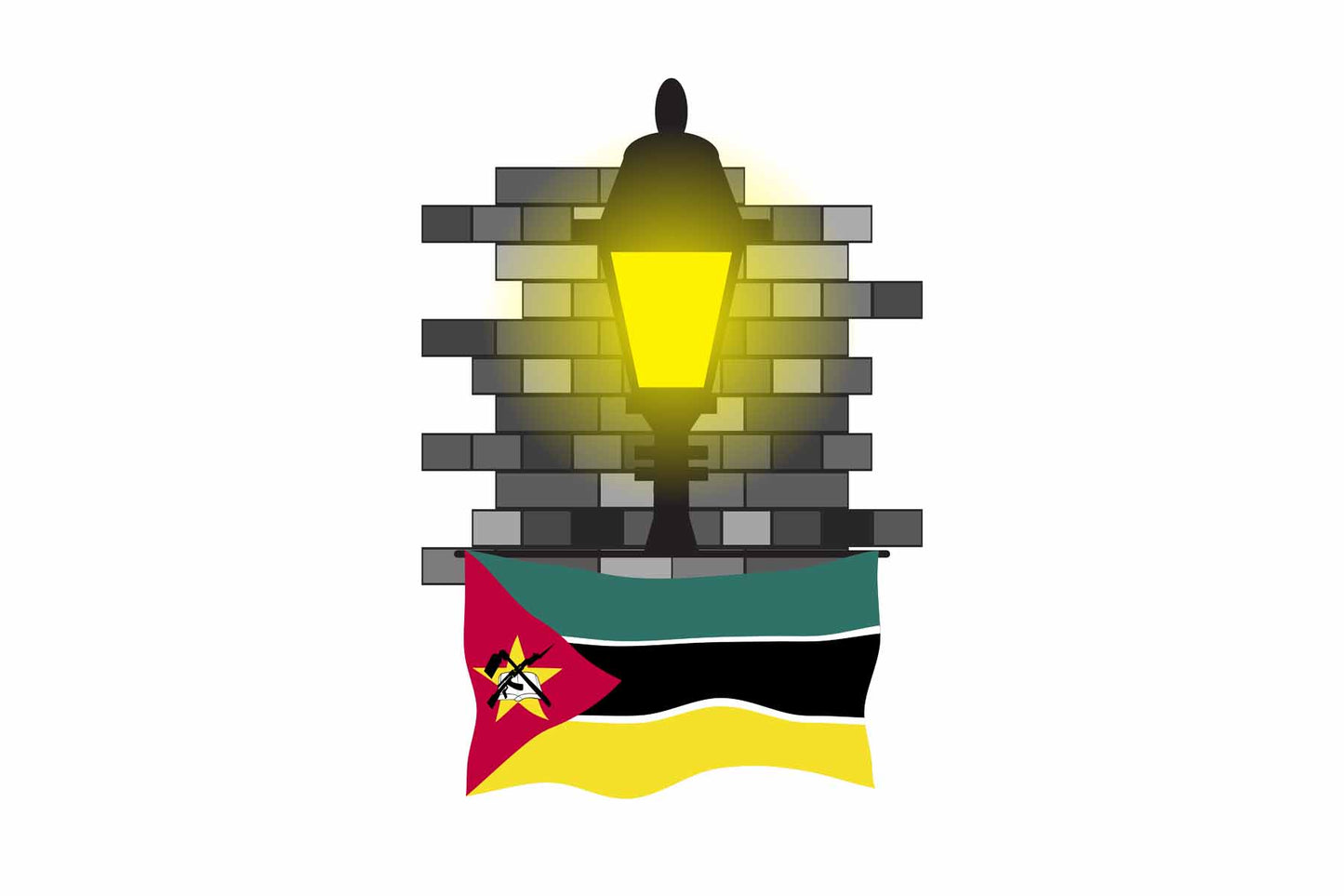 Mozambique World Street Lamp Bricks Dark Night Vector Illustrations | Moonlit Urban Landscape Collection