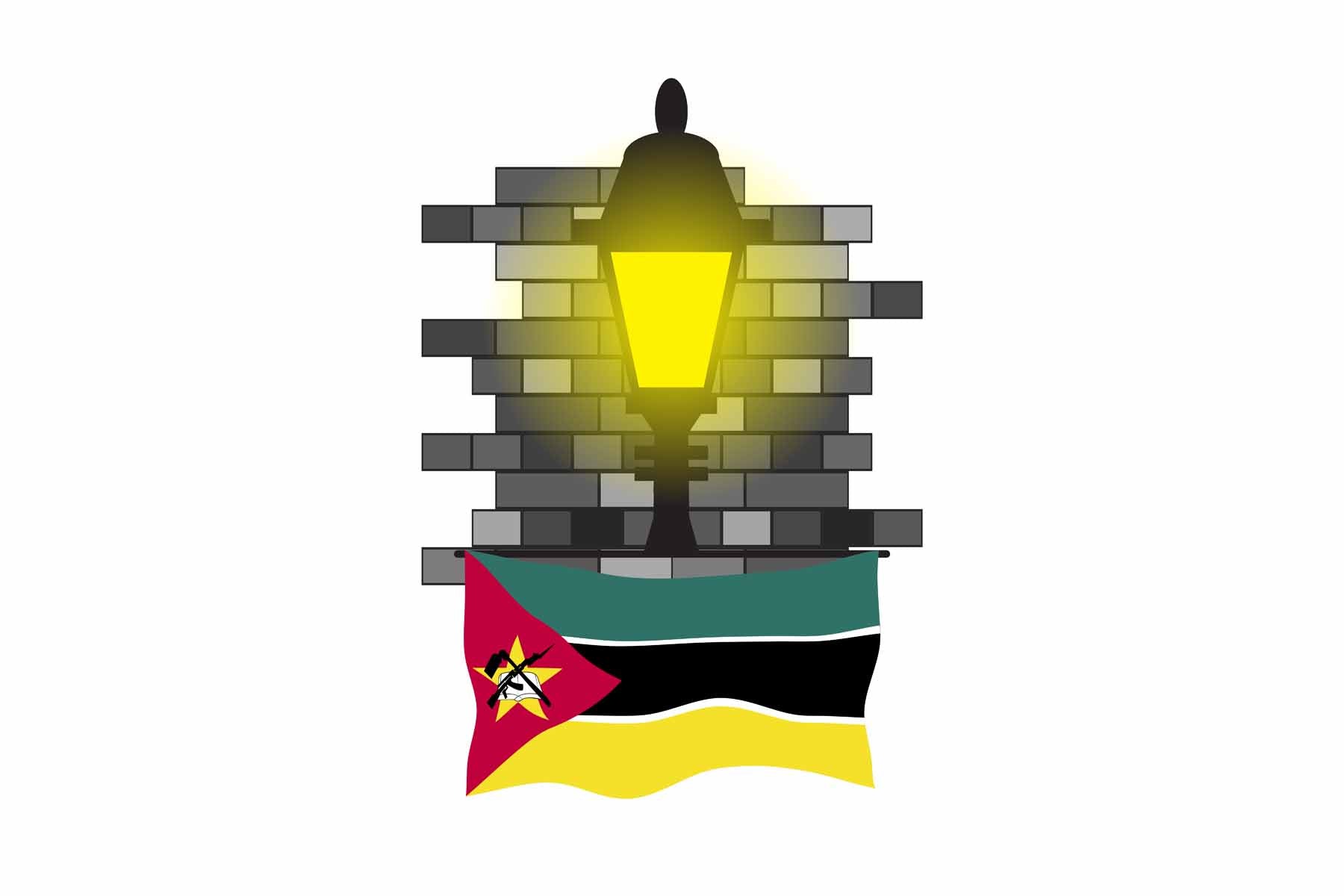 Mozambique World Street Lamp Bricks Dark Night Vector Illustrations | Moonlit Urban Landscape Collection