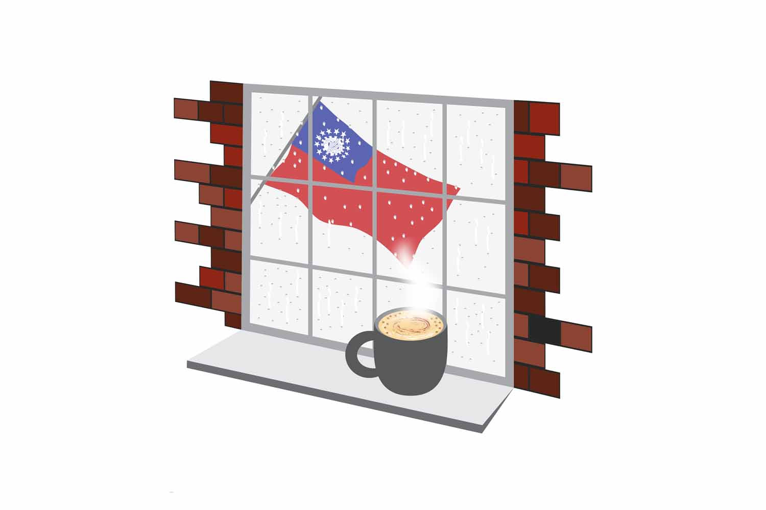 Myanmar Burma Coffee Rain Window Vector Illustration | Cozy Café Scene