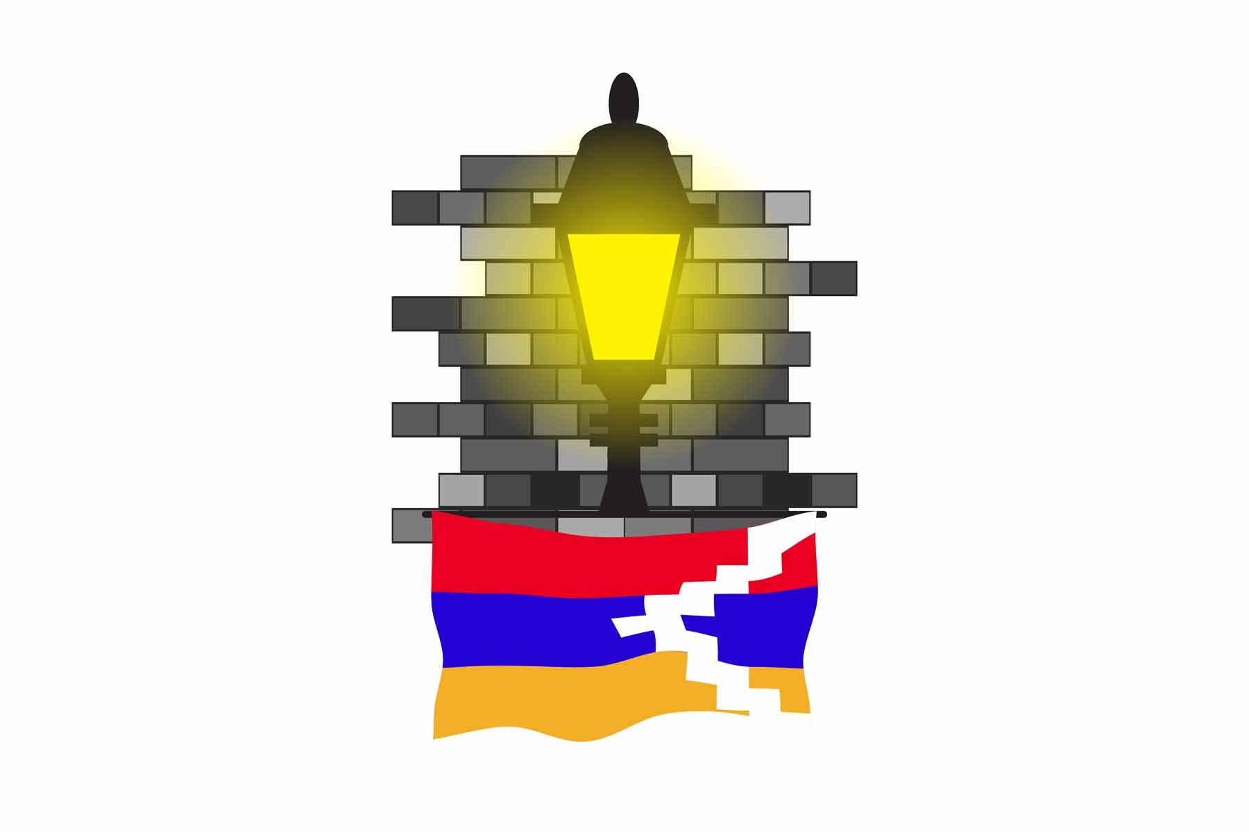 Nagorno Karabakh Republic World Street Lamp Bricks Dark Night Vector Illustrations | Moonlit Urban Landscape Collection