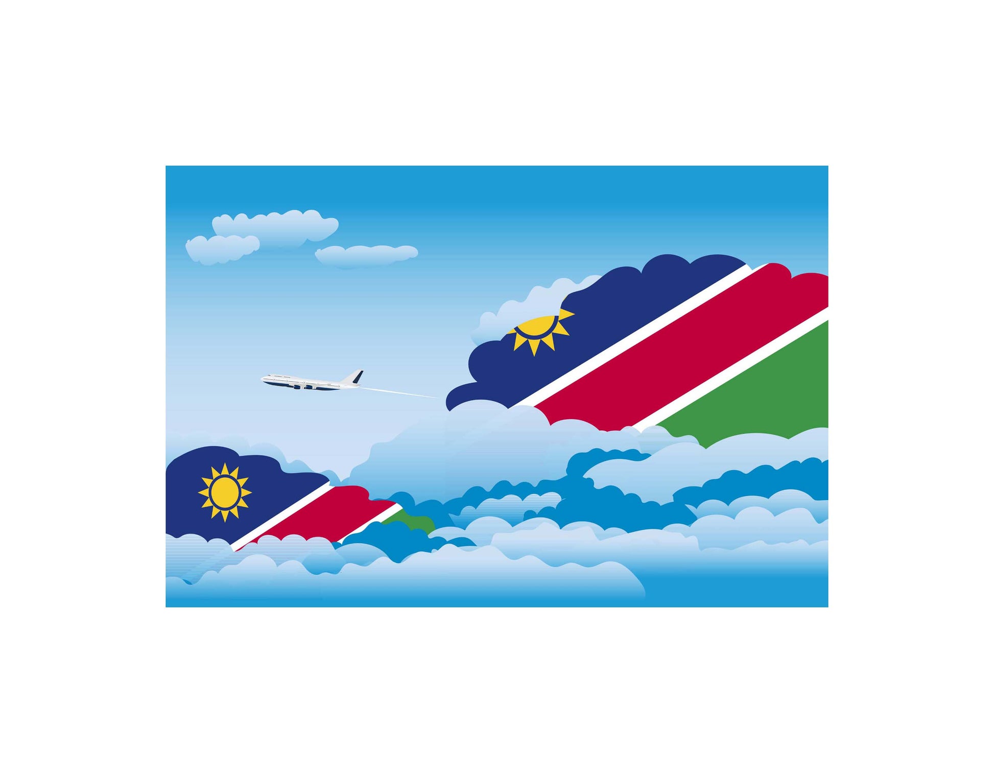 Namibia Airplane Day Clouds Vector Illustration | Travel & Aviation Sky Scene