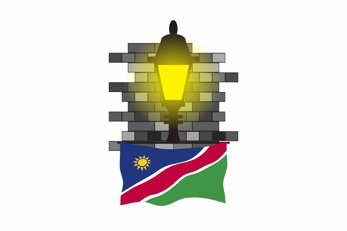 Namibia World Street Lamp Bricks Dark Night Vector Illustrations | Moonlit Urban Landscape Collection
