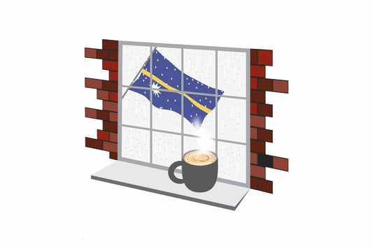 Nauru Coffee Rain Window Vector Illustration | Cozy Café Scene
