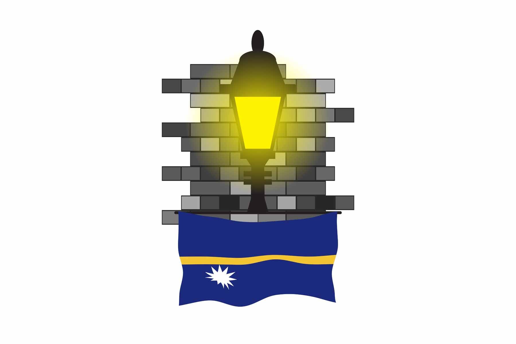Nauru World Street Lamp Bricks Dark Night Vector Illustrations | Moonlit Urban Landscape Collection