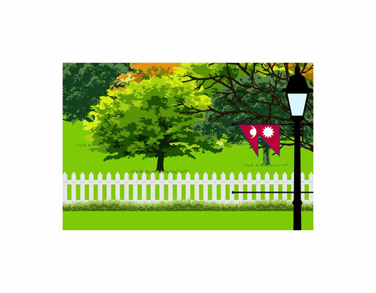 Nepal Trees Street Lamp Vector Illustration