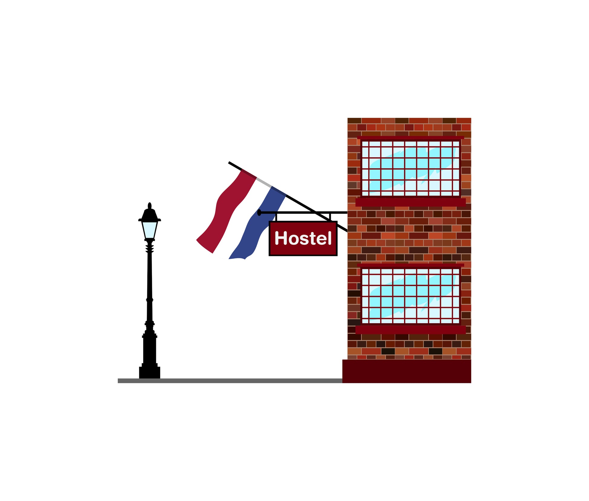 Netherlands World Hostels Vector Illustrations | Hostel Buildings & Accommodation Collection