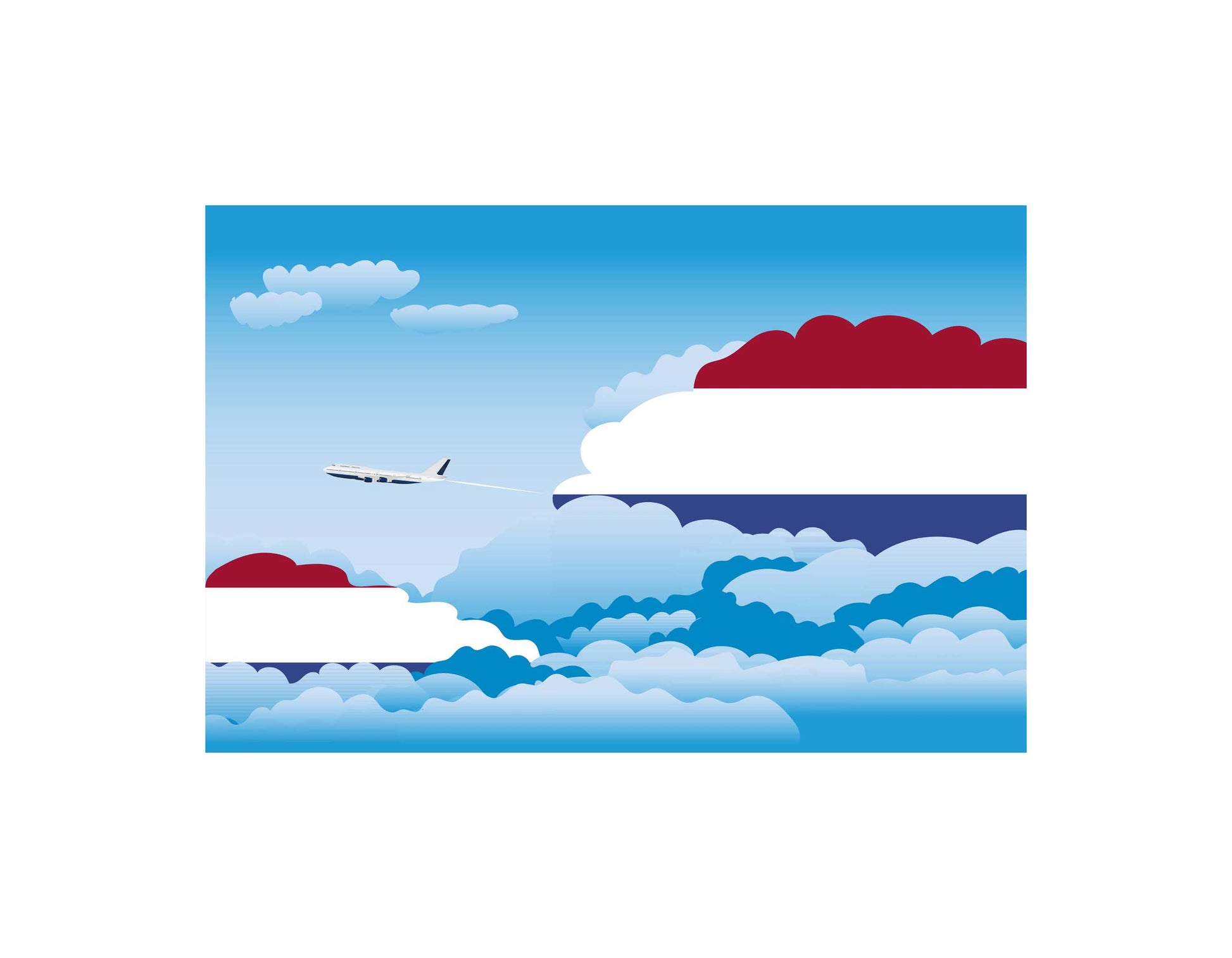 Netherlands Airplane Day Clouds Vector Illustration | Travel & Aviation Sky Scene