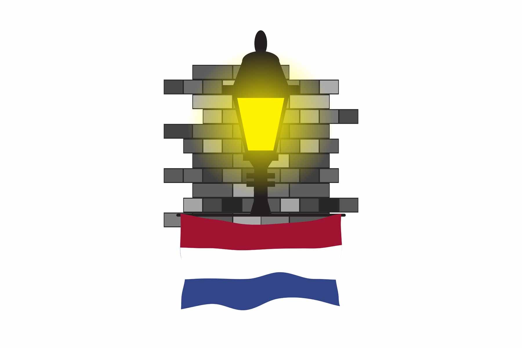 Netherlands Flag Street Lamp Bricks Vector Illustration