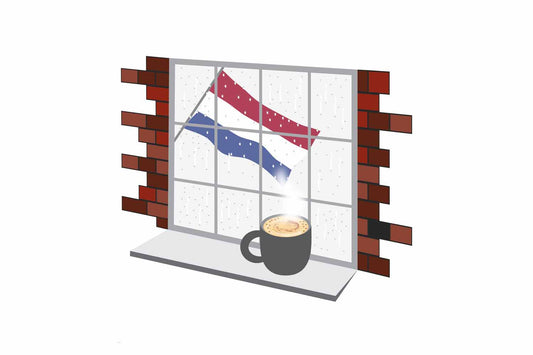 Netherlands Coffee Rain Window Vector Illustration | Cozy Café Scene