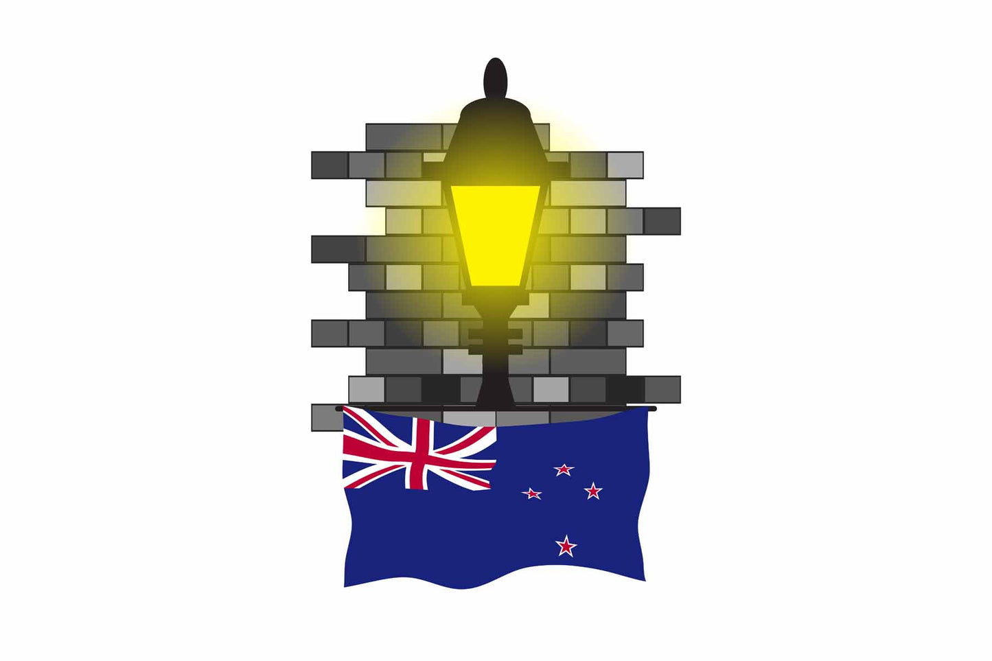 New Zealand World Street Lamp Bricks Dark Night Vector Illustrations | Moonlit Urban Landscape Collection