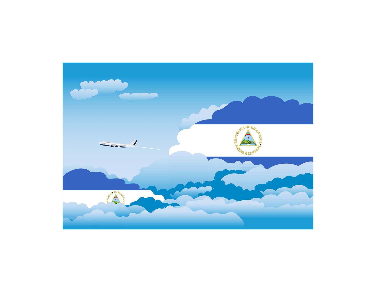 Nicaragua Airplane Day Clouds Vector Illustration | Travel & Aviation Sky Scene