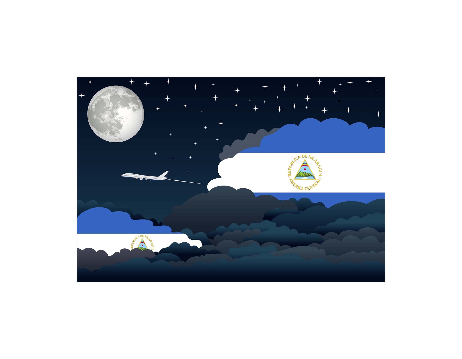 Nicaragua Airplane Night Clouds Vector Illustrations | Aviation Night Sky Collection