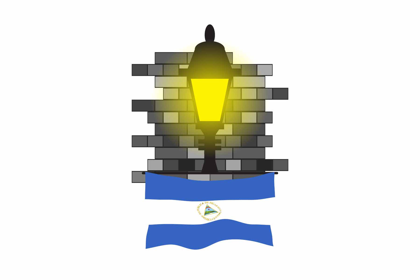 Nicaragua World Street Lamp Bricks Dark Night Vector Illustrations | Moonlit Urban Landscape Collection