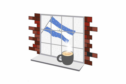 Nicaragua Coffee Rain Window Vector Illustration | Cozy Café Scene