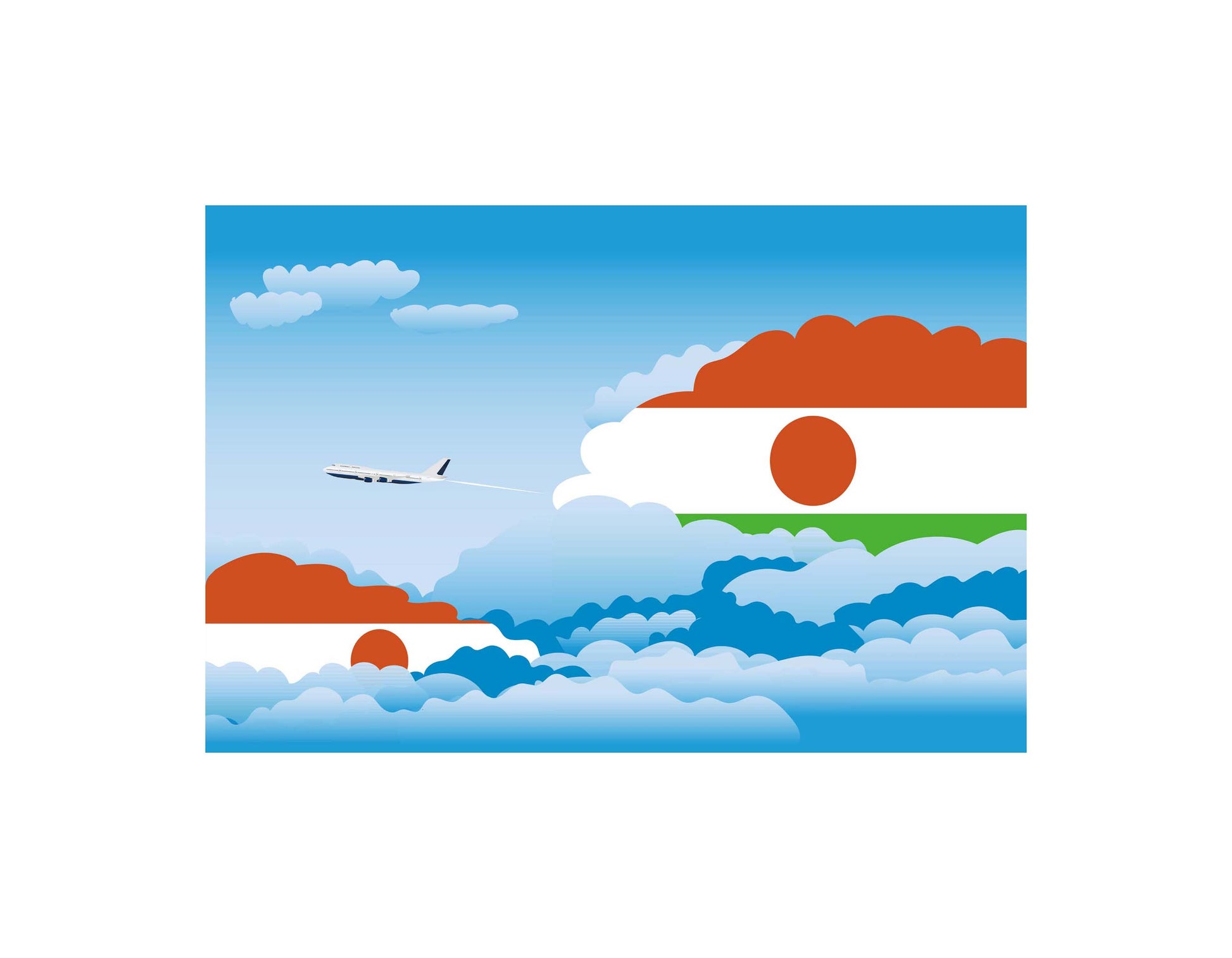 Niger Airplane Day Clouds Vector Illustration | Travel & Aviation Sky Scene