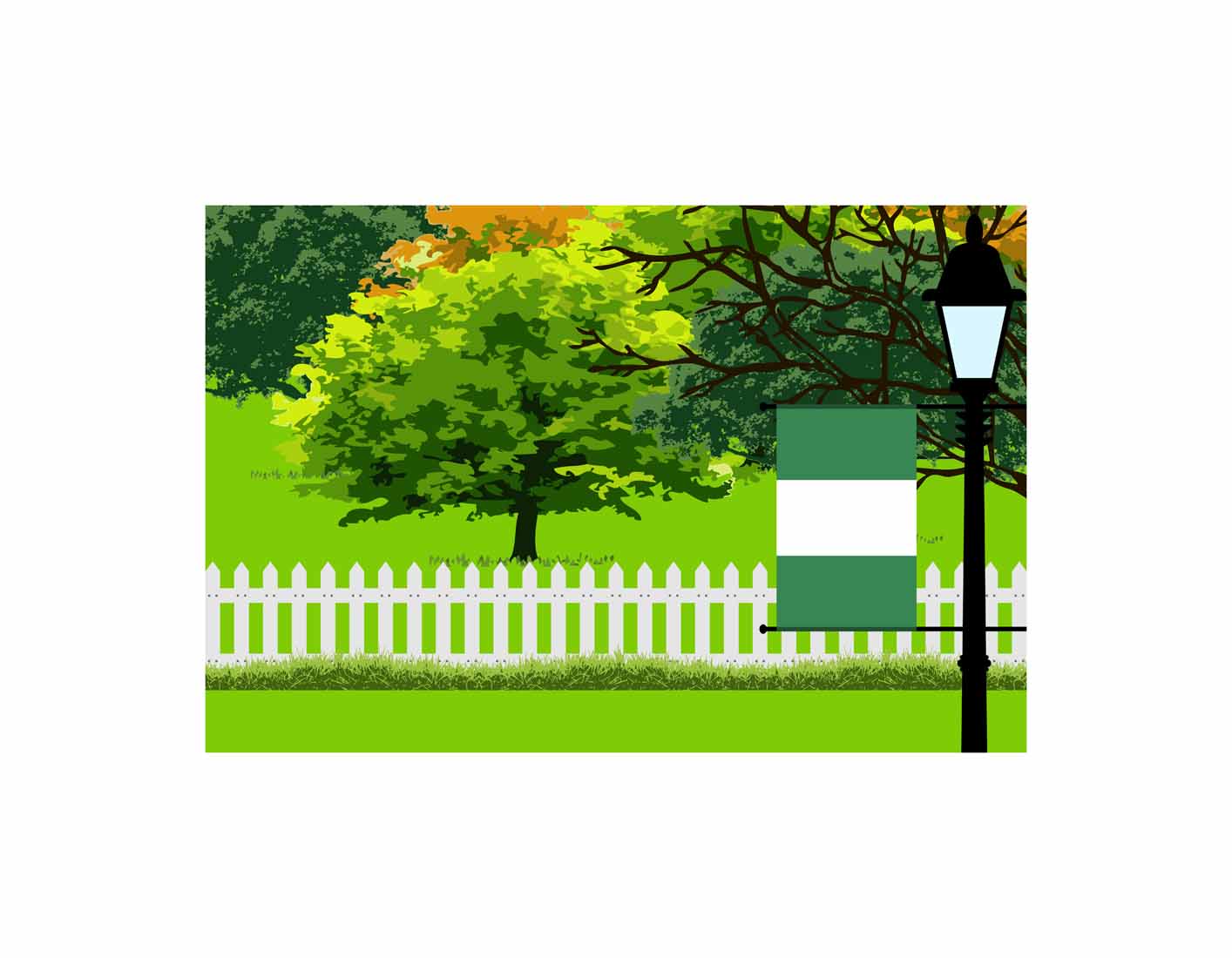 Nigeria Flag Trees Street Lamp Vector Illustration