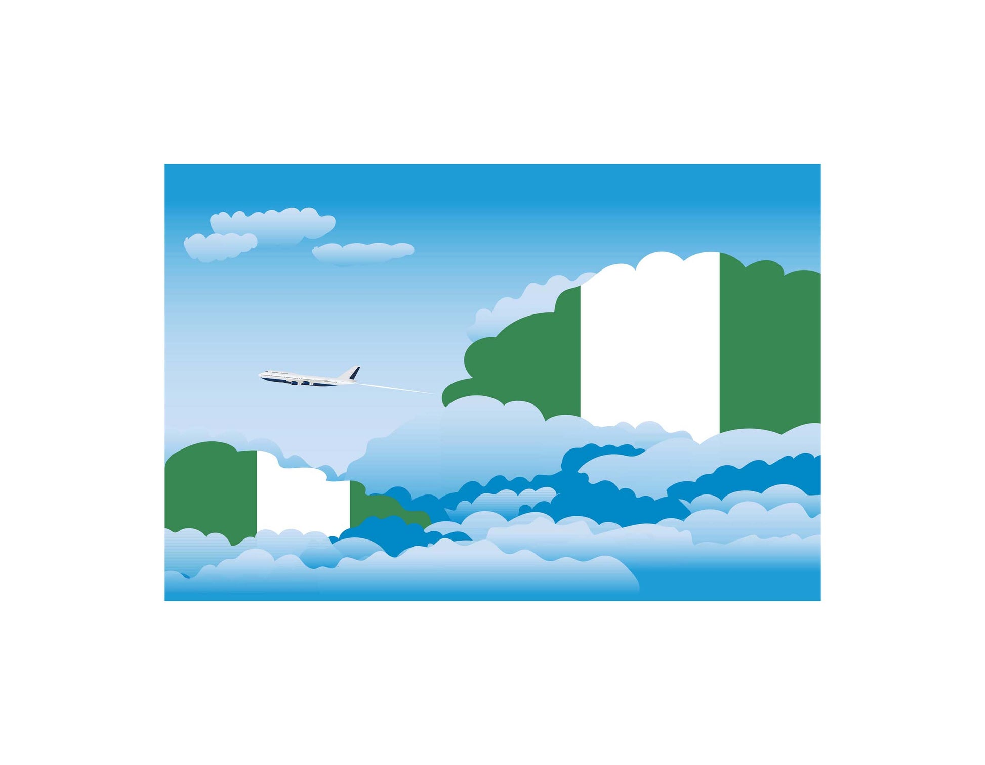 Nigeria Airplane Day Clouds Vector Illustration | Travel & Aviation Sky Scene