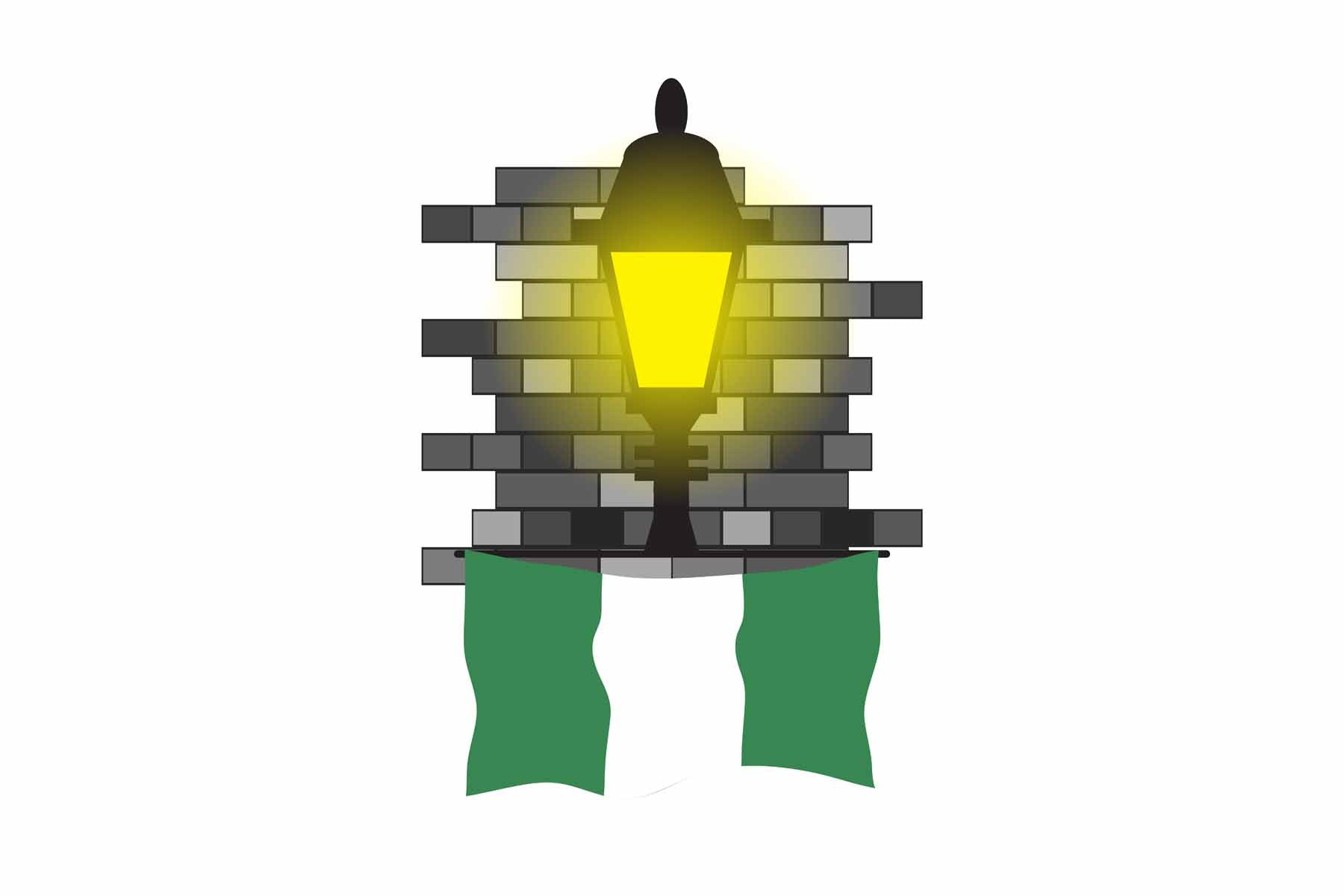 Nigeria World Street Lamp Bricks Dark Night Vector Illustrations | Moonlit Urban Landscape Collection