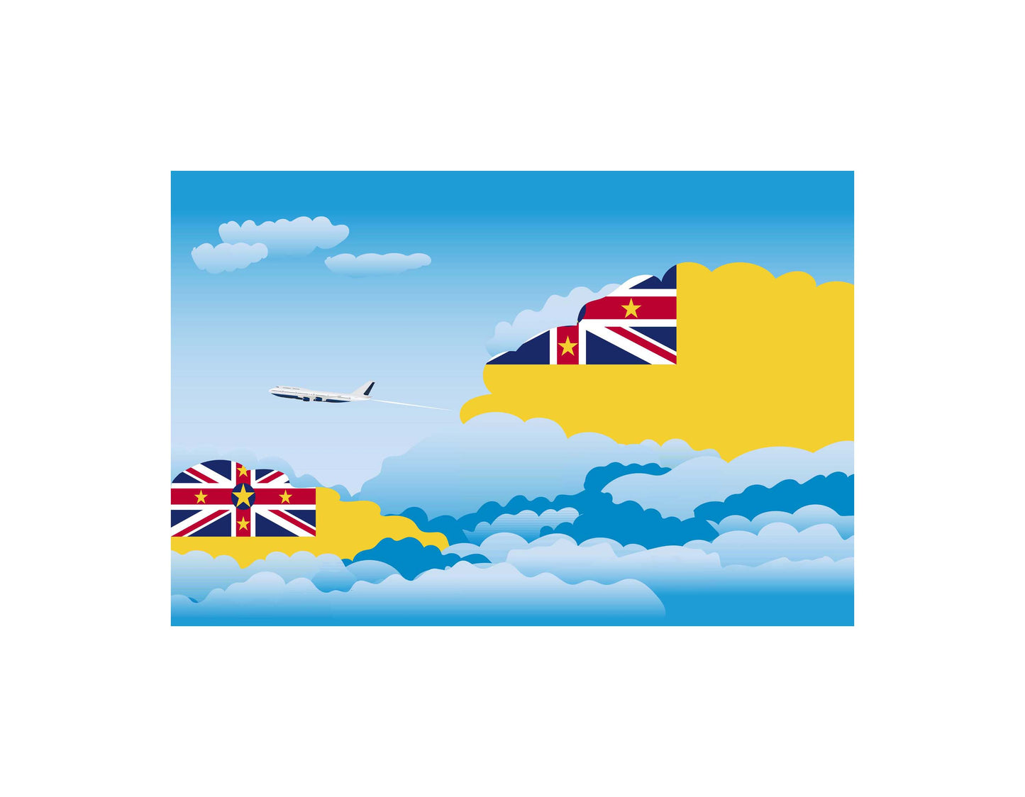 Niue Airplane Day Clouds Vector Illustration | Travel & Aviation Sky Scene
