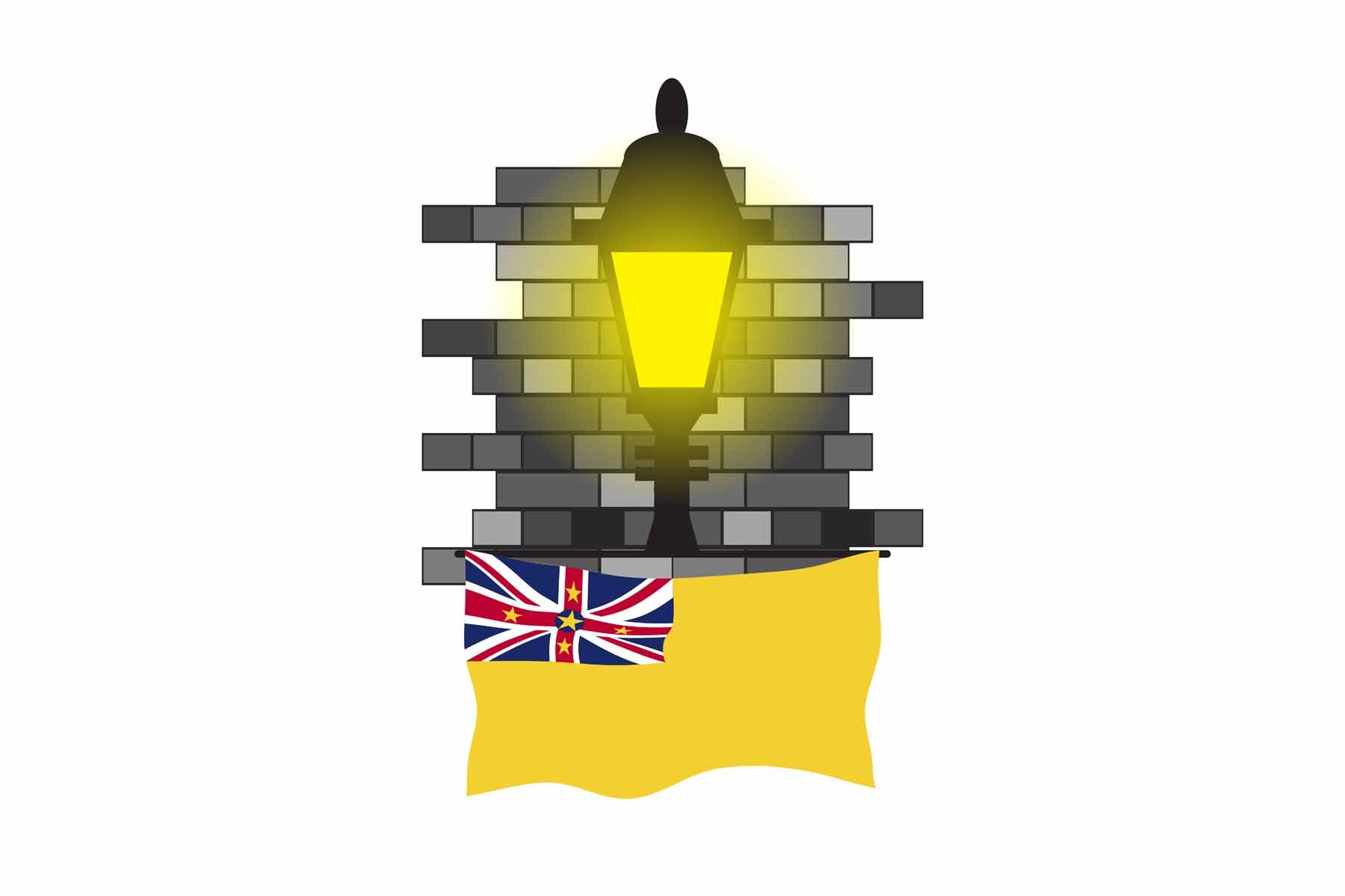 Niue World Street Lamp Bricks Dark Night Vector Illustrations | Moonlit Urban Landscape Collection