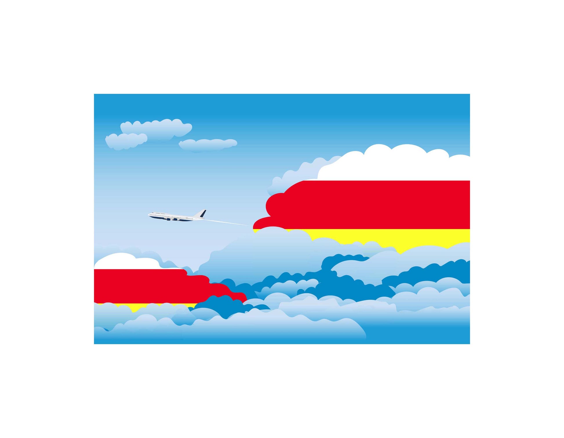 North Ossetia Day Clouds Airplane Airport Flight Vector Illustration