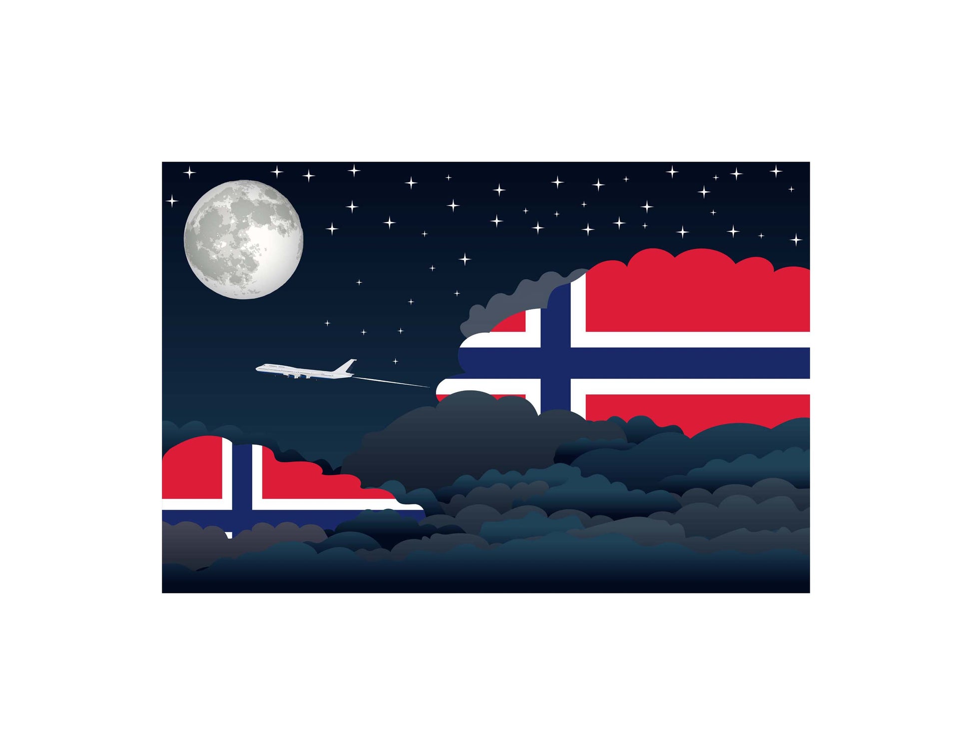 Norway Flag Night Clouds Aeroplane Airport Flying Vector Illustration