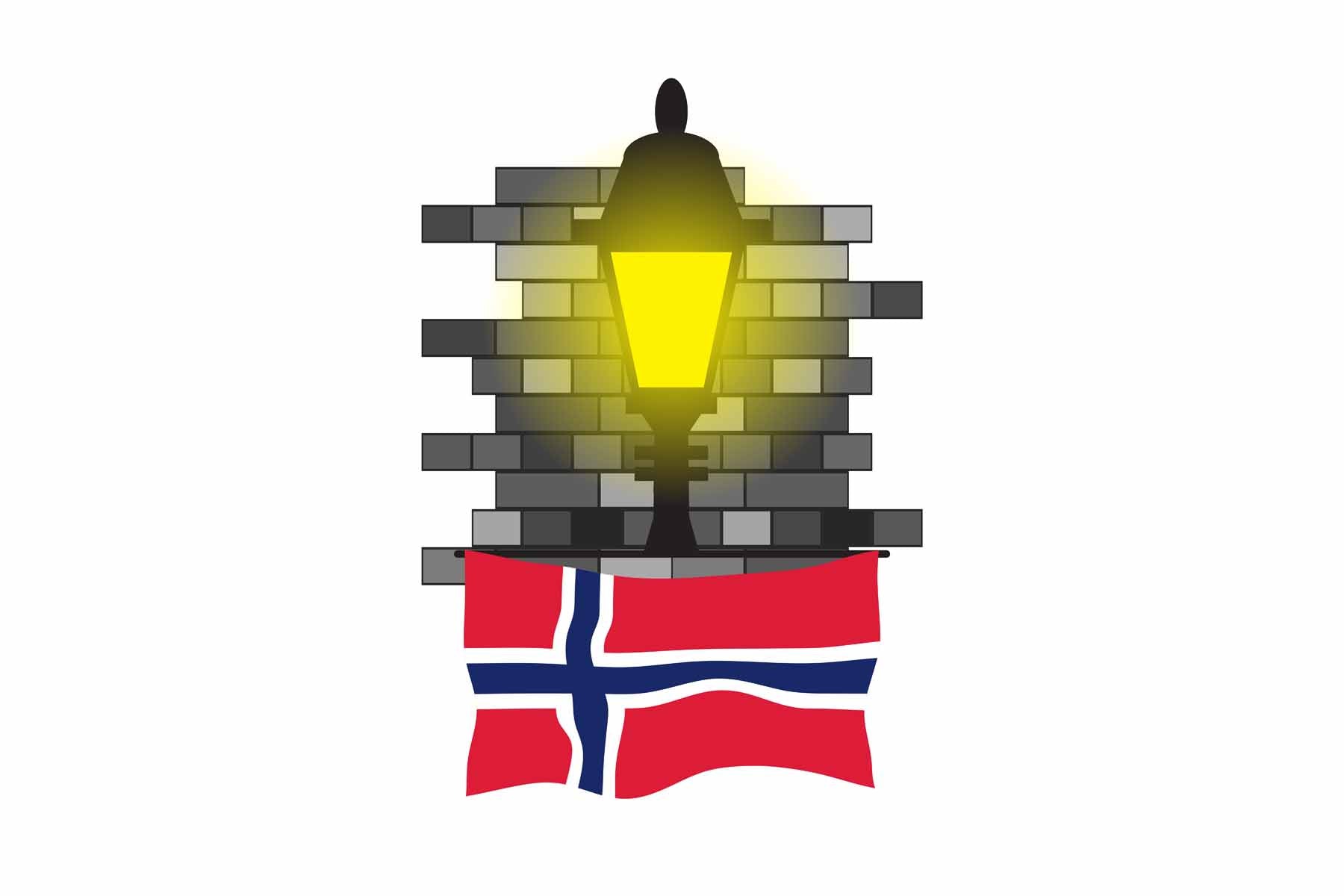 Norway World Street Lamp Bricks Dark Night Vector Illustrations | Moonlit Urban Landscape Collection
