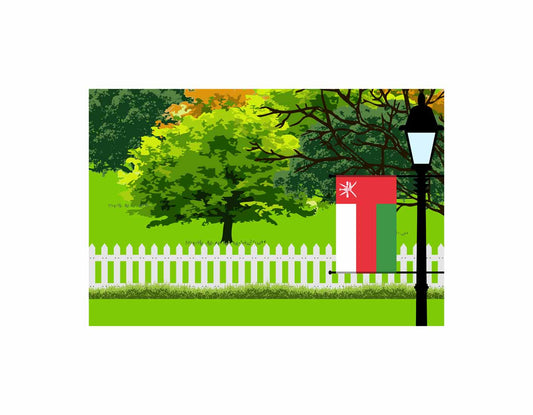 Oman Home Town Trees Landscape Moon Night Vector Illustrations