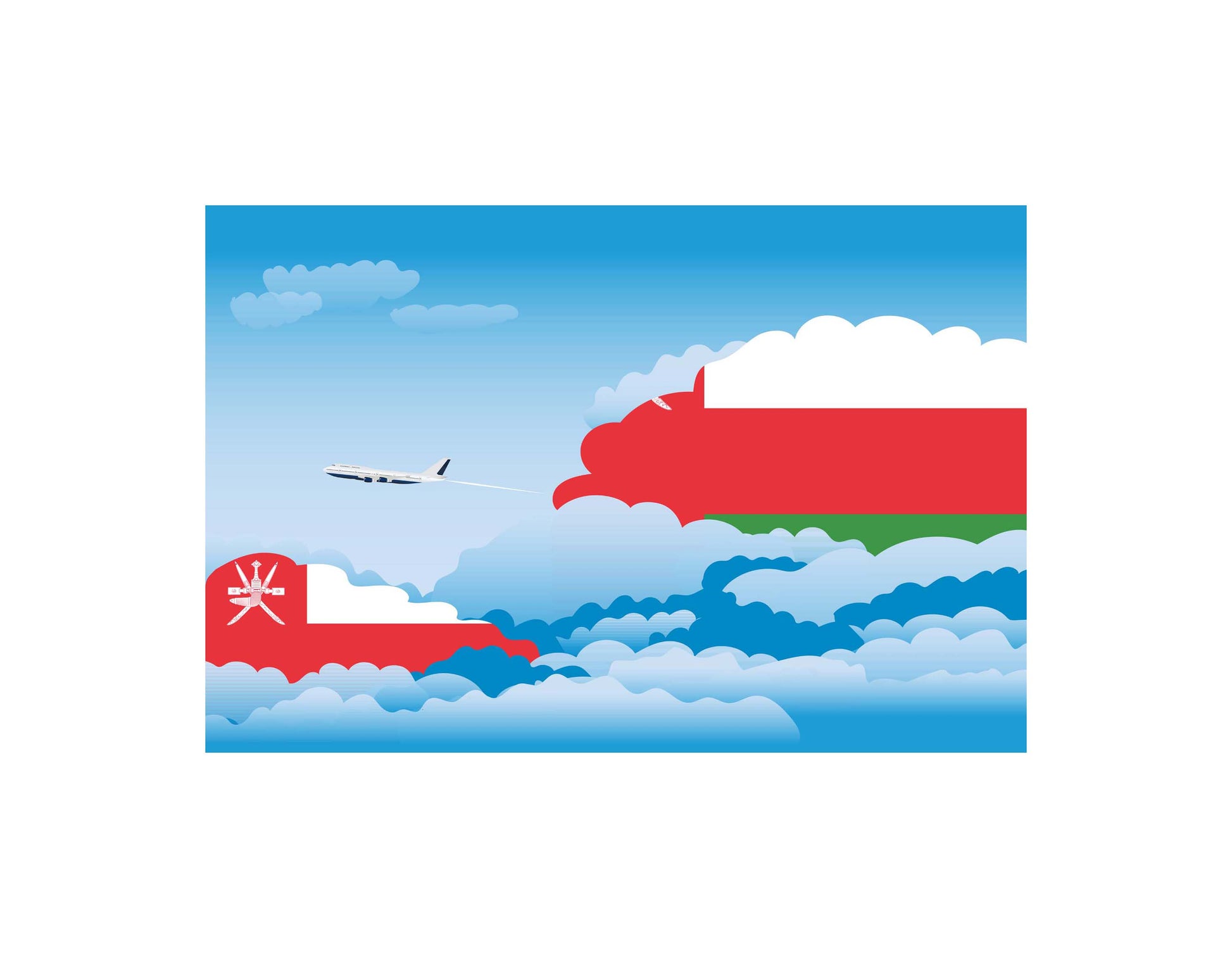 Oman Airplane Day Clouds Vector Illustration | Travel & Aviation Sky Scene