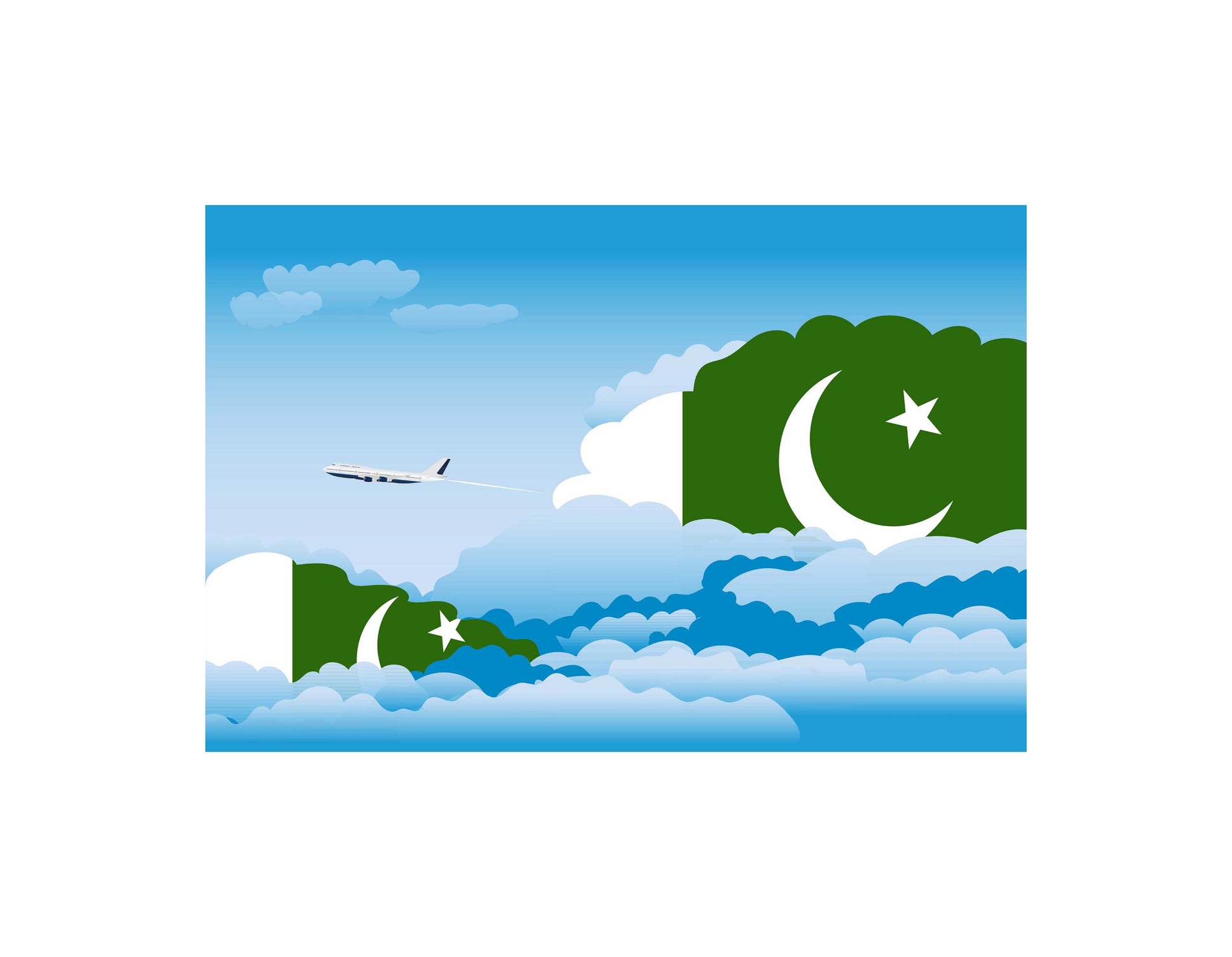 Pakistan Airplane Day Clouds Vector Illustration | Travel & Aviation Sky Scene
