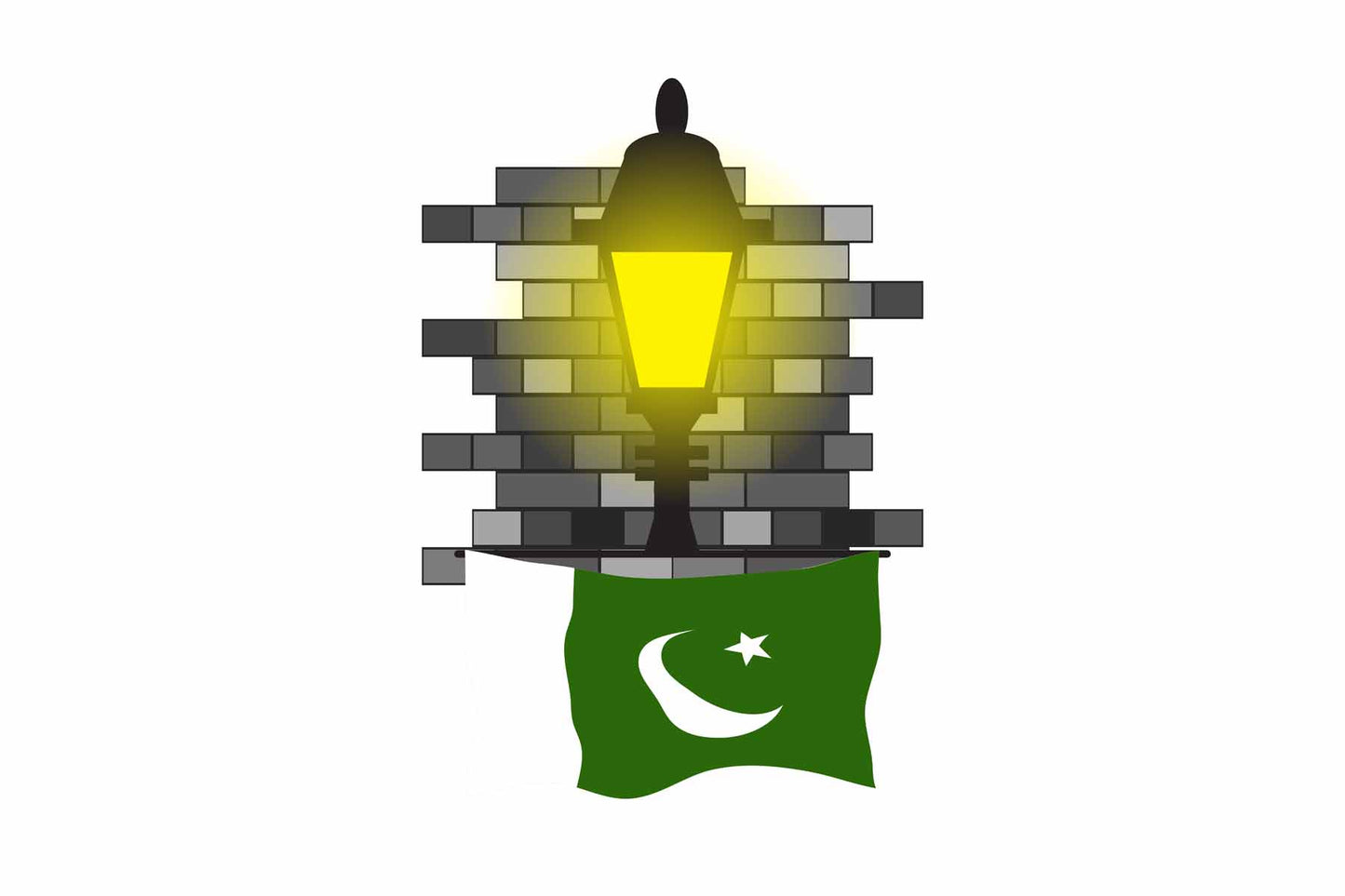 Pakistan World Street Lamp Bricks Dark Night Vector Illustrations | Moonlit Urban Landscape Collection