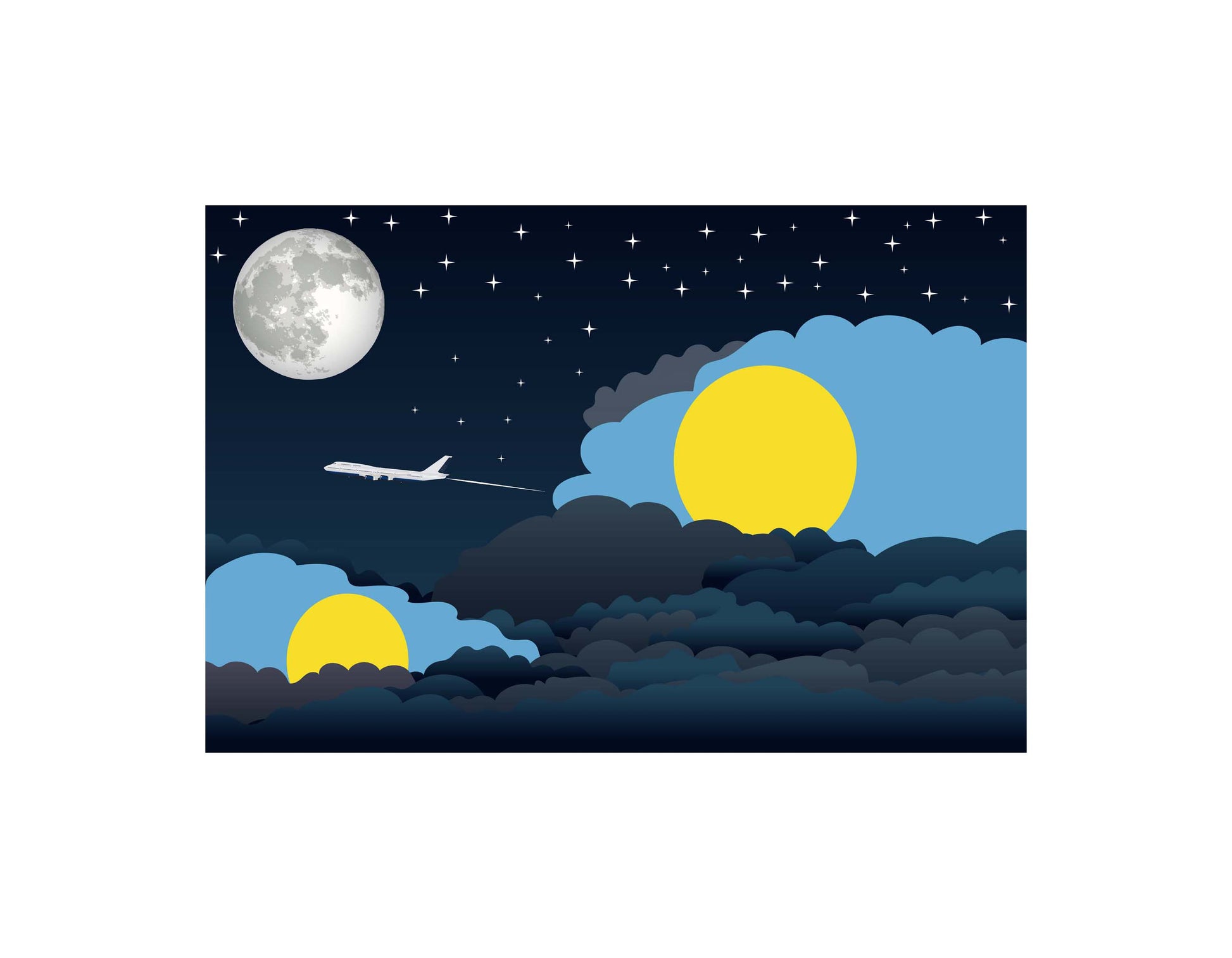 Palau Airplane Night Clouds Vector Illustrations | Aviation Night Sky Collection
