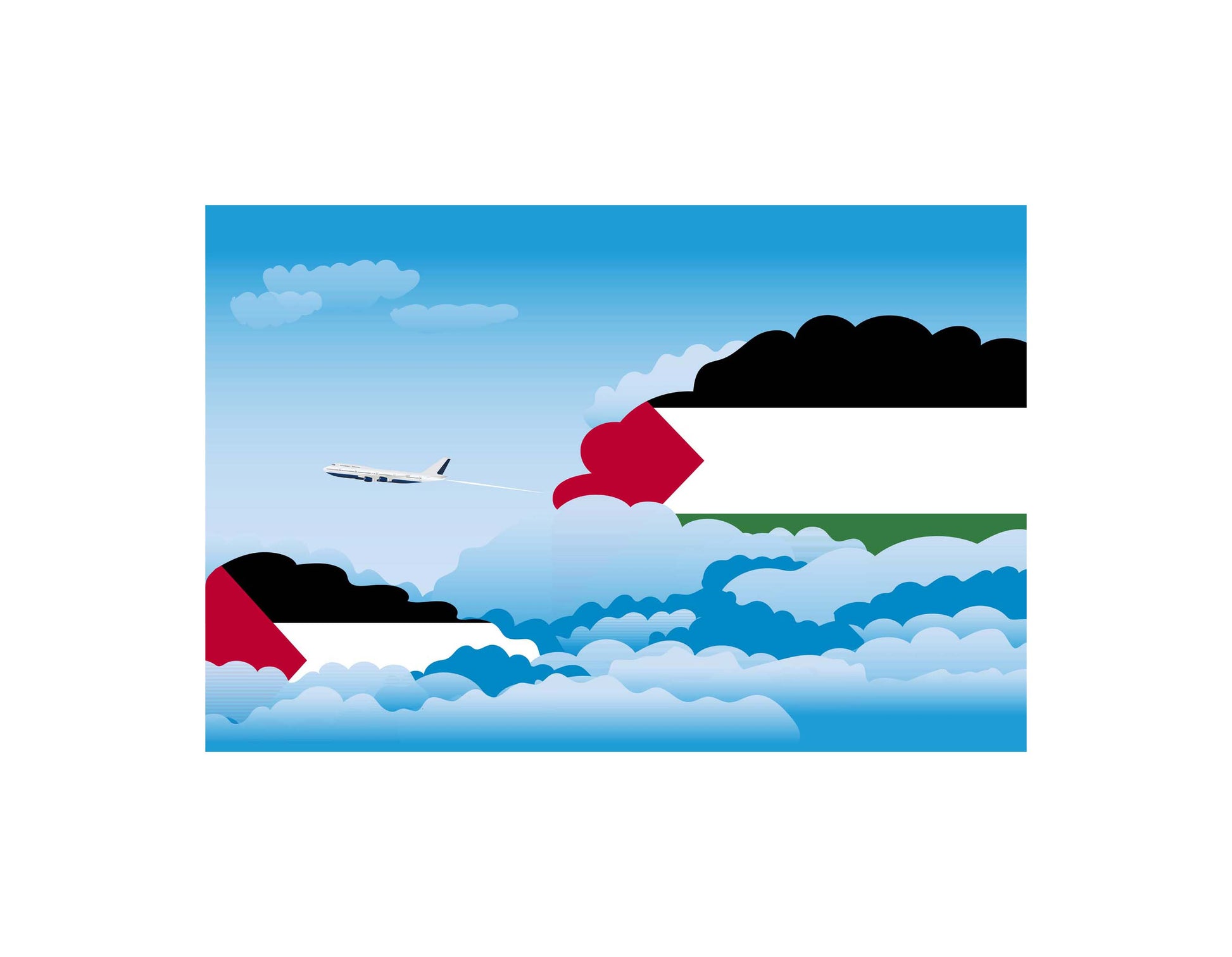 Palestine Airplane Day Clouds Vector Illustration | Travel & Aviation Sky Scene