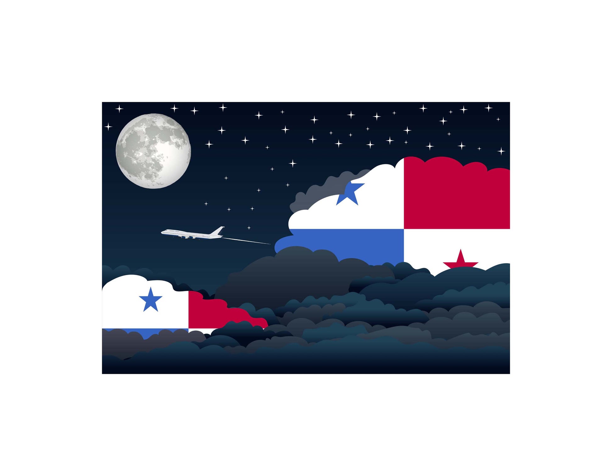Panama Airplane Night Clouds Vector Illustrations | Aviation Night Sky Collection