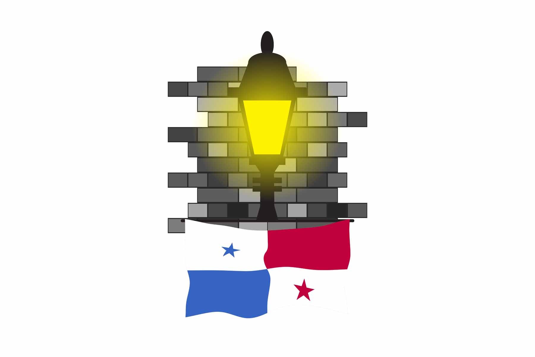 Panama World Street Lamp Bricks Dark Night Vector Illustrations | Moonlit Urban Landscape Collection