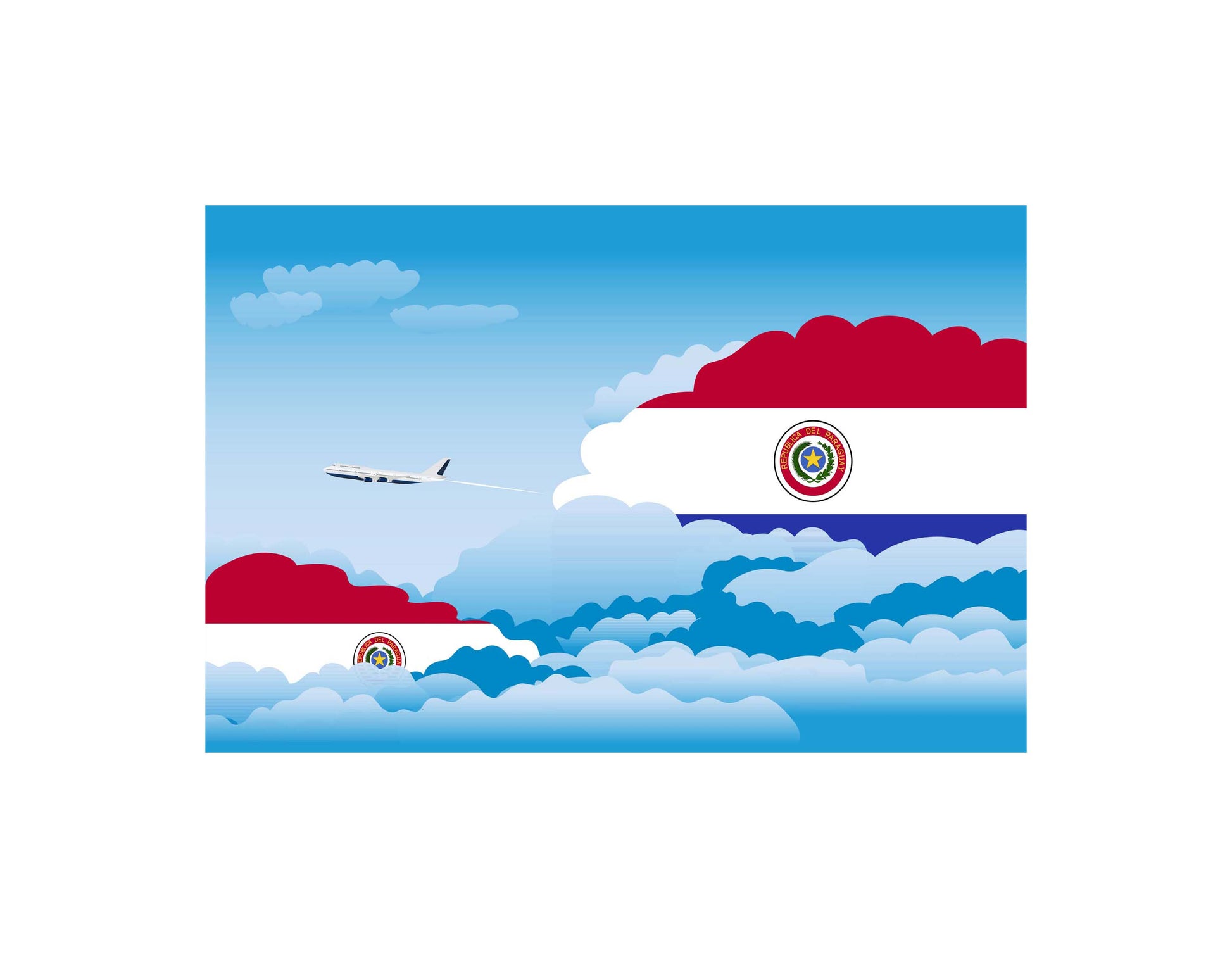 Paraguay Day Clouds Airplane Airport Flight Vector Illustration