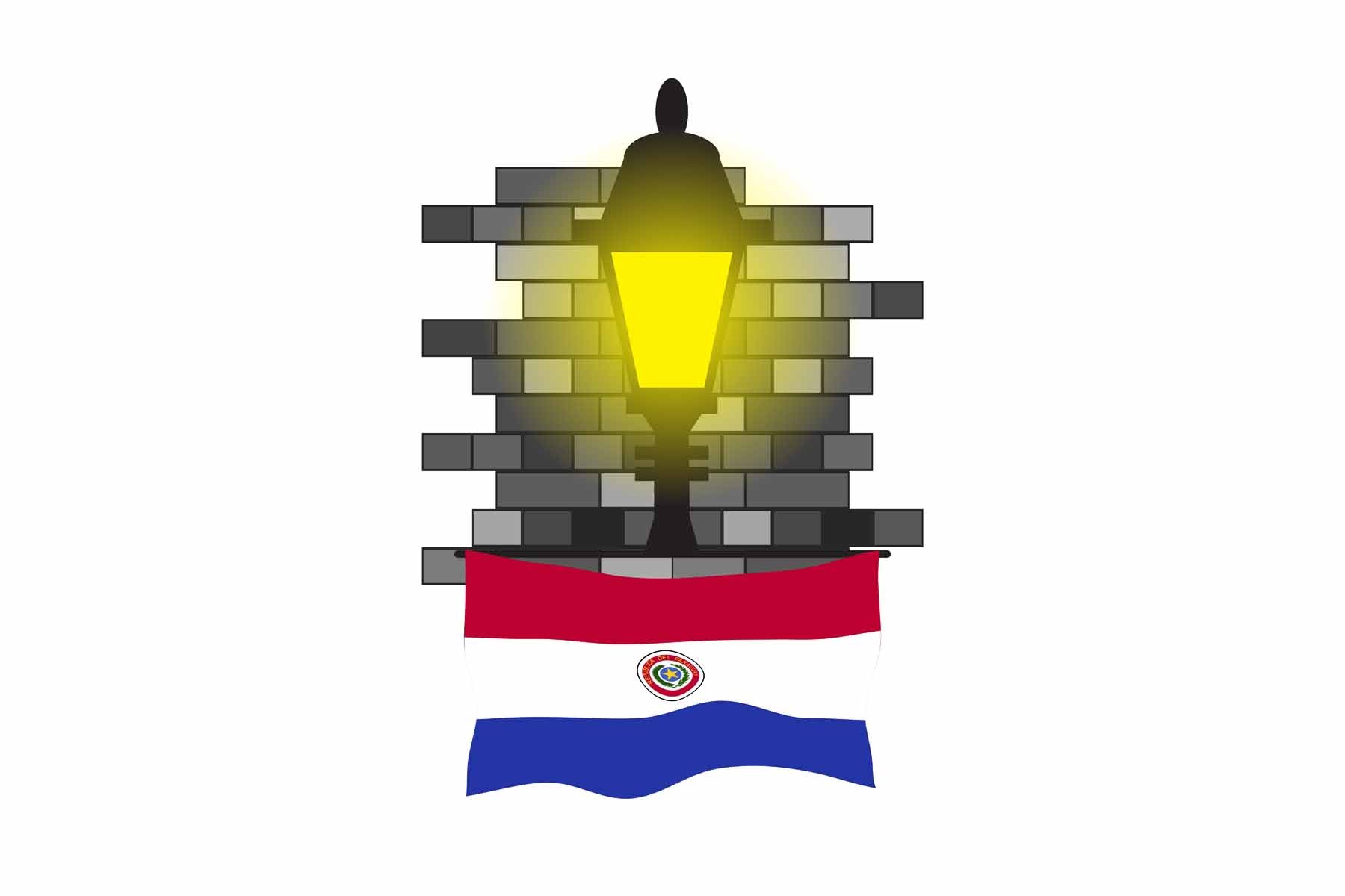 Paraguay World Street Lamp Bricks Dark Night Vector Illustrations | Moonlit Urban Landscape Collection