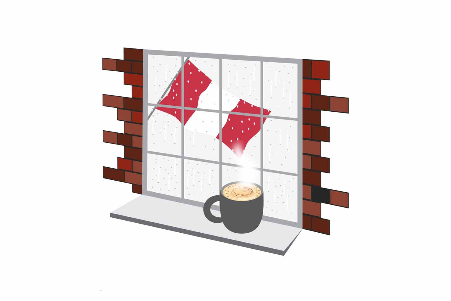 Peru Coffee Rain Window Vector Illustration | Cozy Café Scene