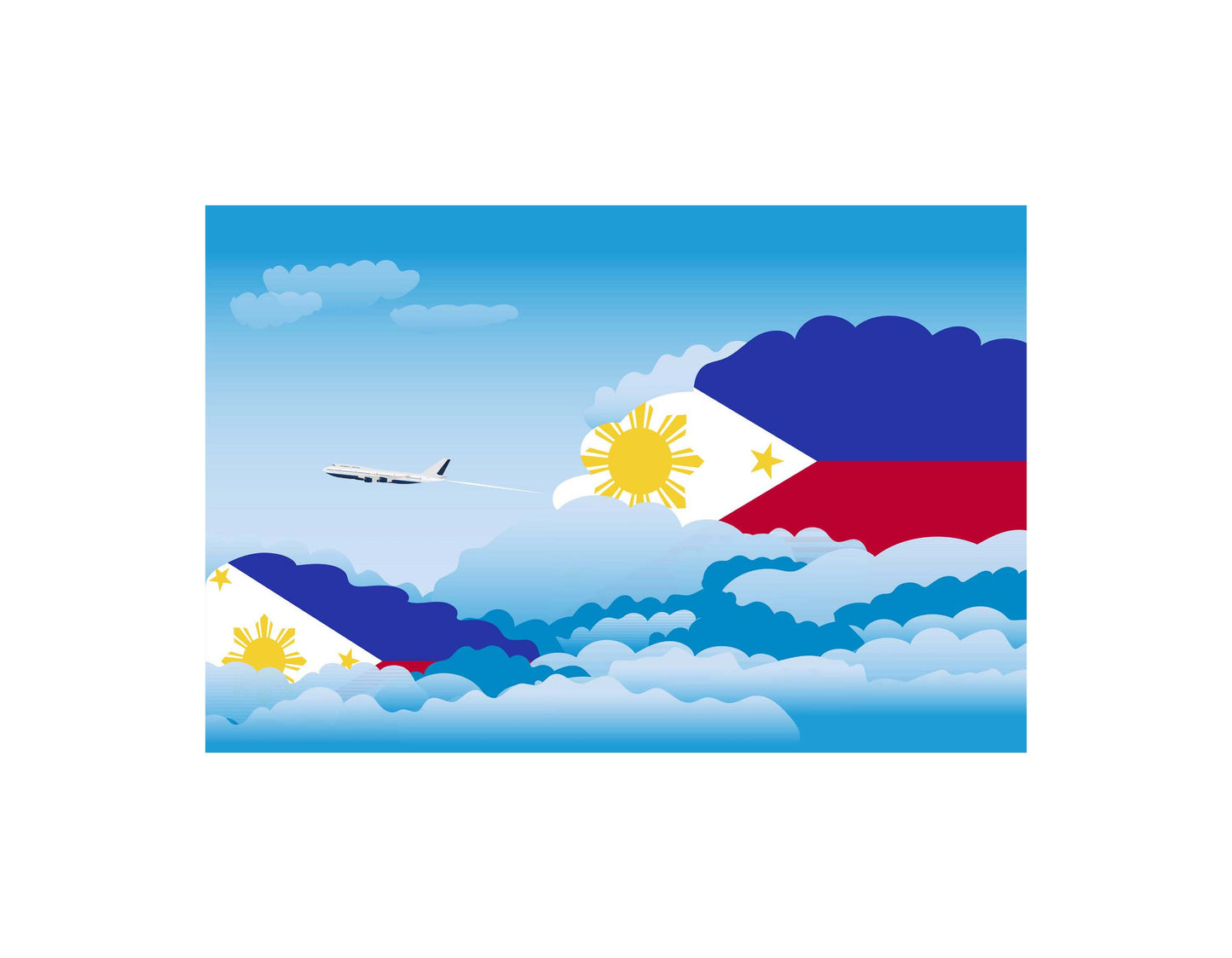 Philippines Airplane Day Clouds Vector Illustration | Travel & Aviation Sky Scene