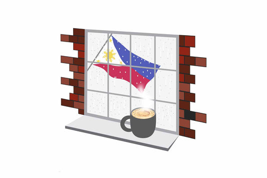 Philippines Coffee Rain Window Vector Illustration | Cozy Café Scene