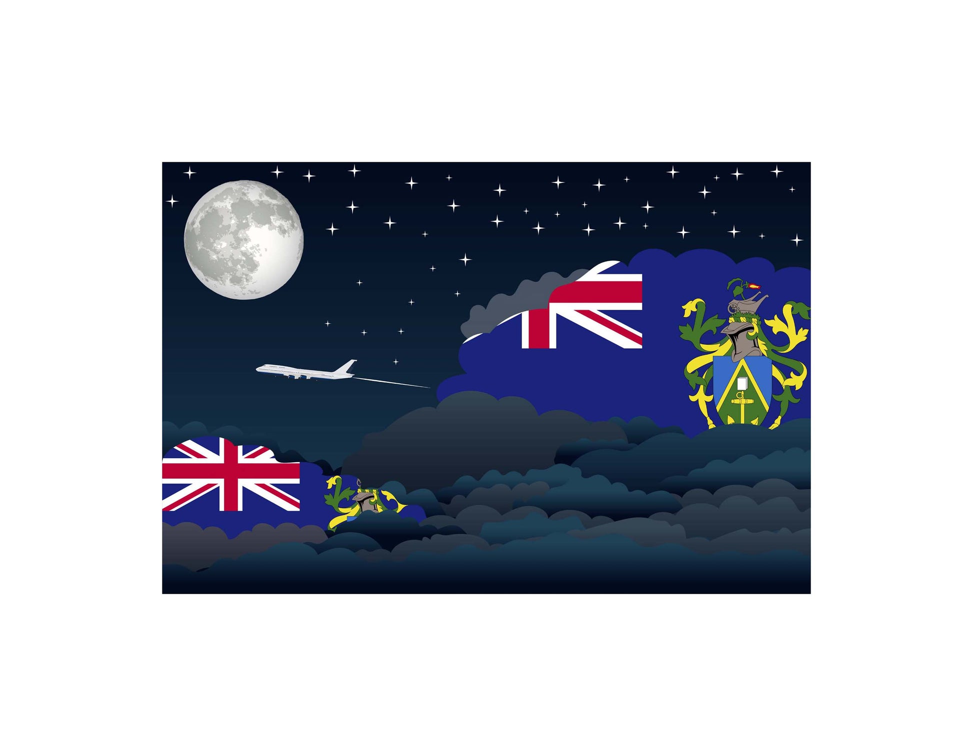 Pitcairn Islands Airplane Night Clouds Vector Illustrations | Aviation Night Sky Collection