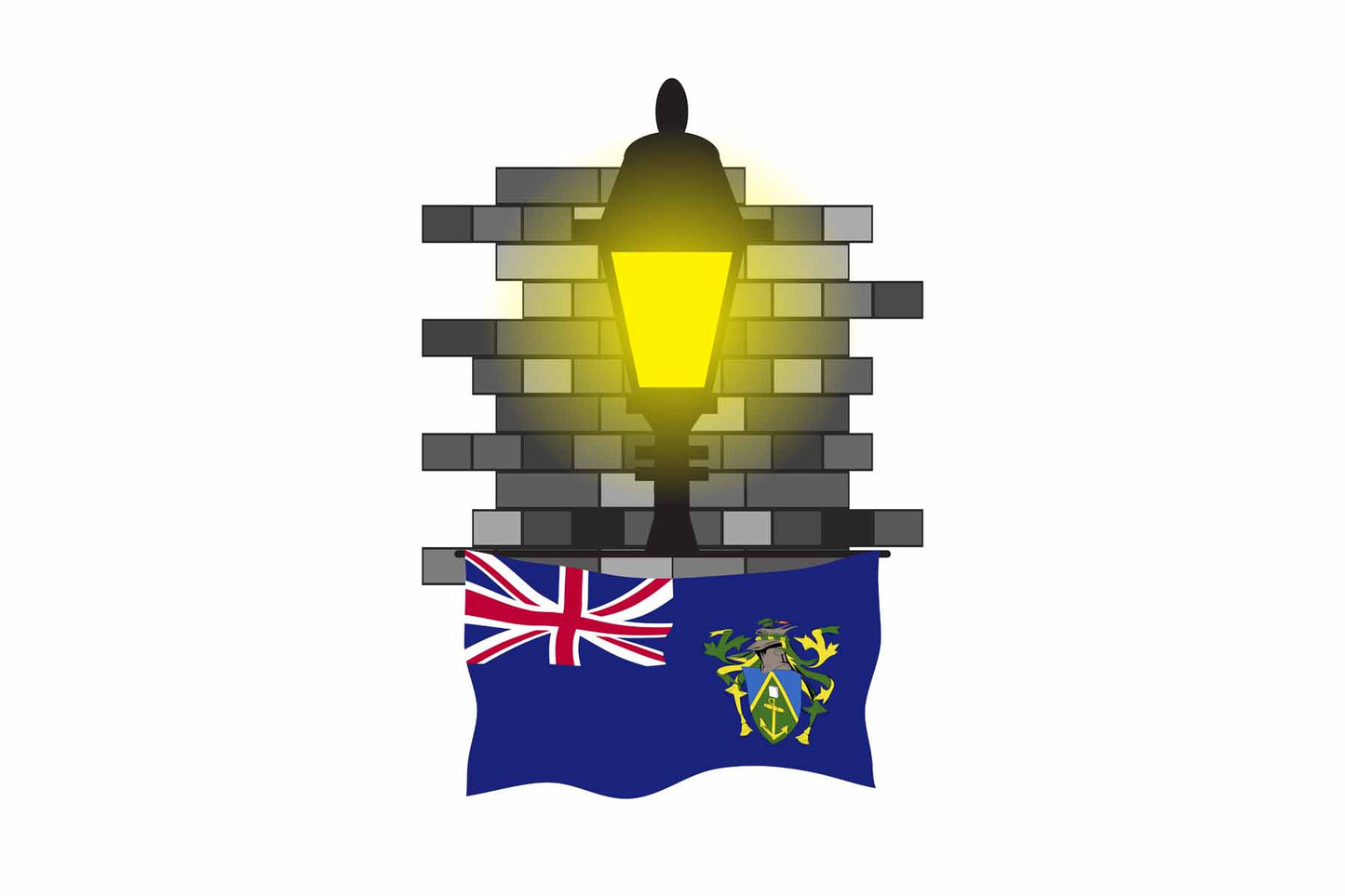 Pitcairn Islands World Street Lamp Bricks Dark Night Vector Illustrations | Moonlit Urban Landscape Collection