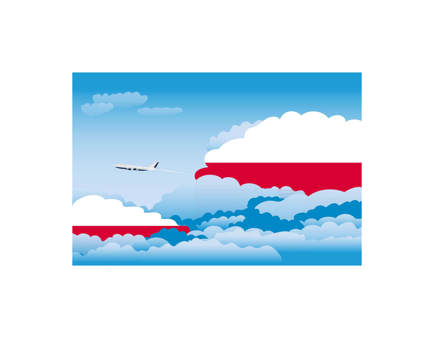Poland Airplane Day Clouds Vector Illustration | Travel & Aviation Sky Scene