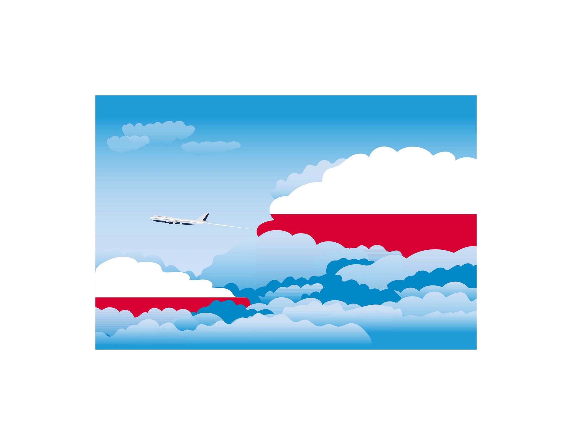 Poland Airplane Day Clouds Vector Illustration | Travel & Aviation Sky Scene