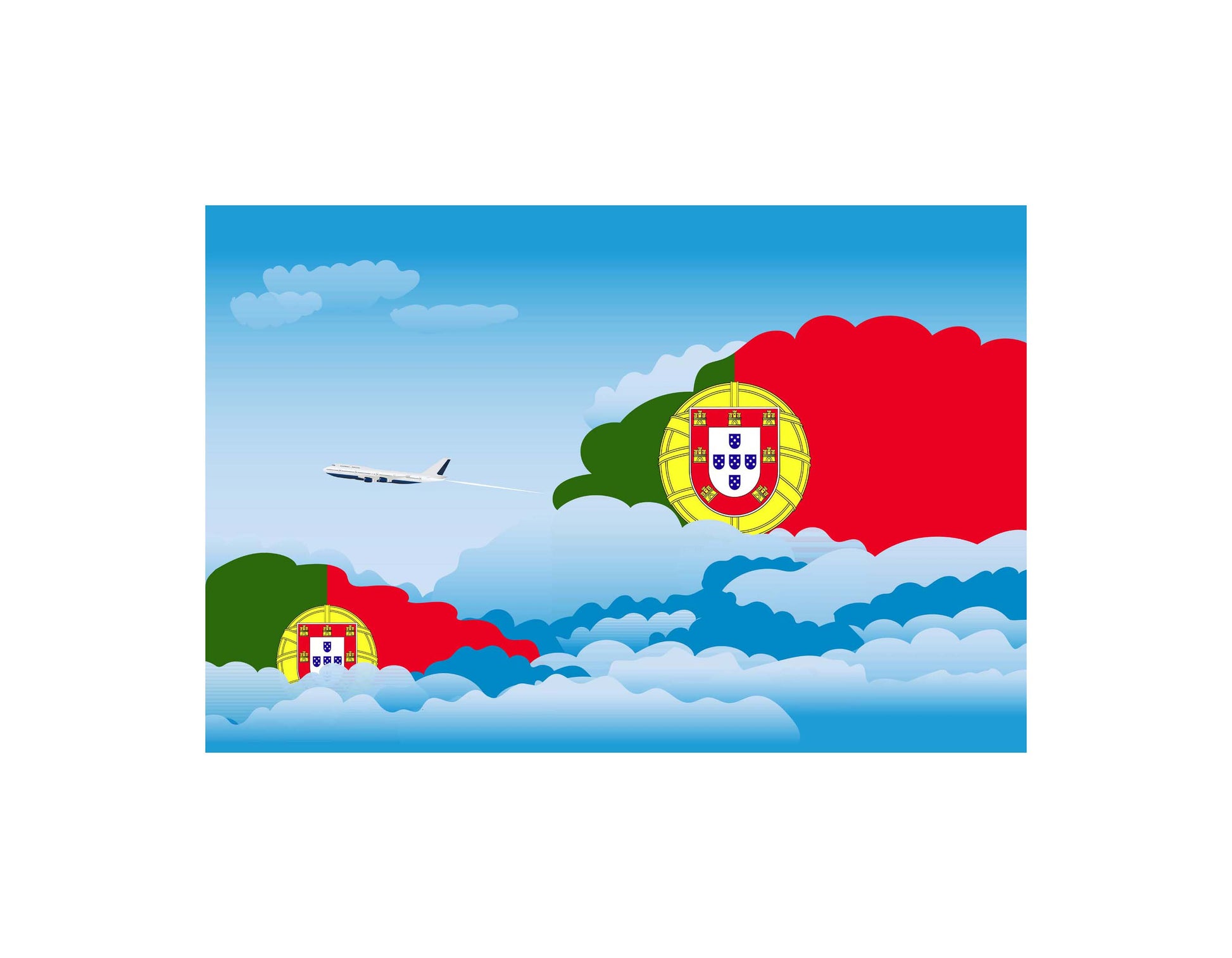 Portugal Airplane Day Clouds Vector Illustration | Travel & Aviation Sky Scene
