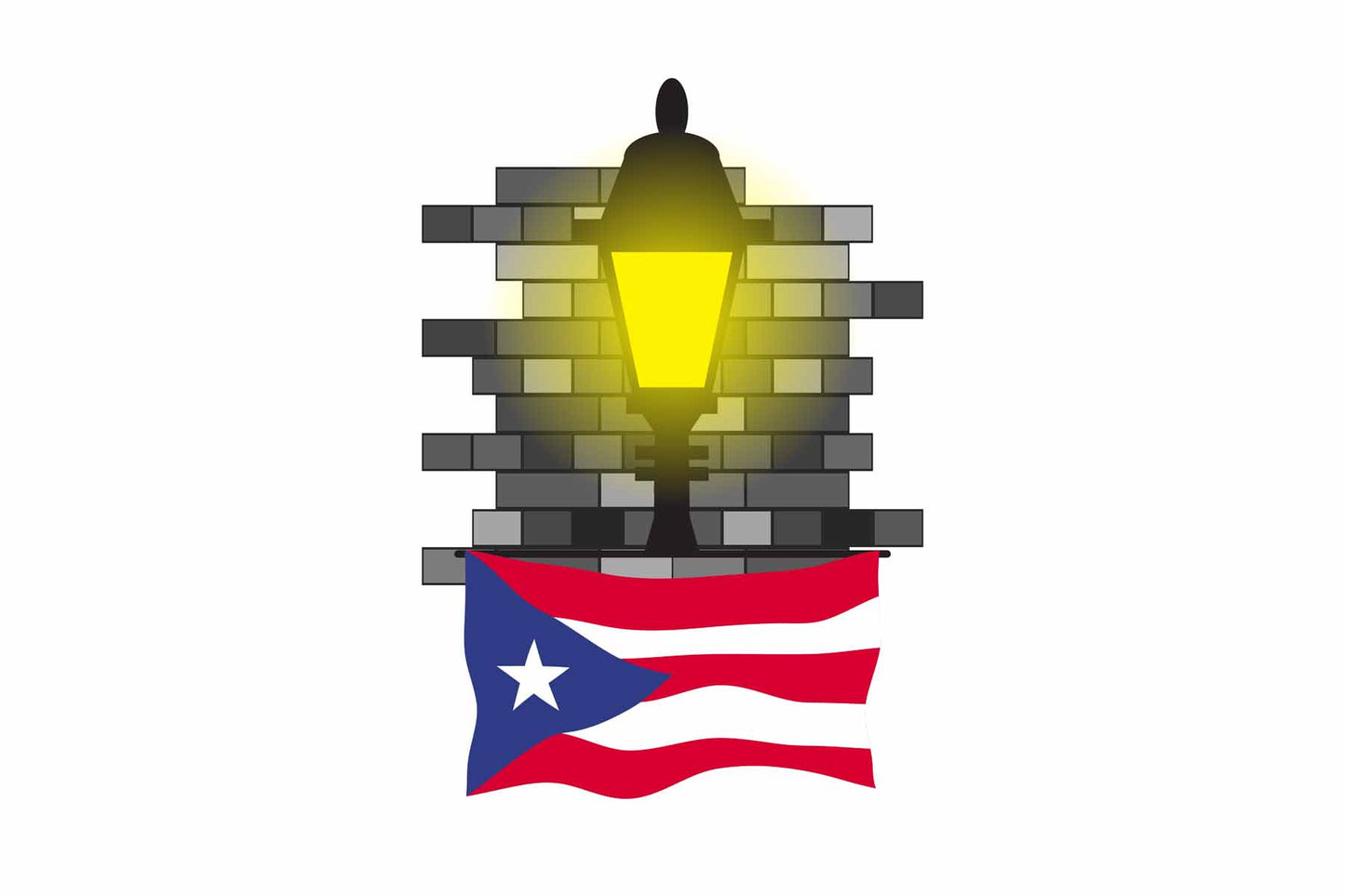 Puerto Rico World Street Lamp Bricks Dark Night Vector Illustrations | Moonlit Urban Landscape Collection