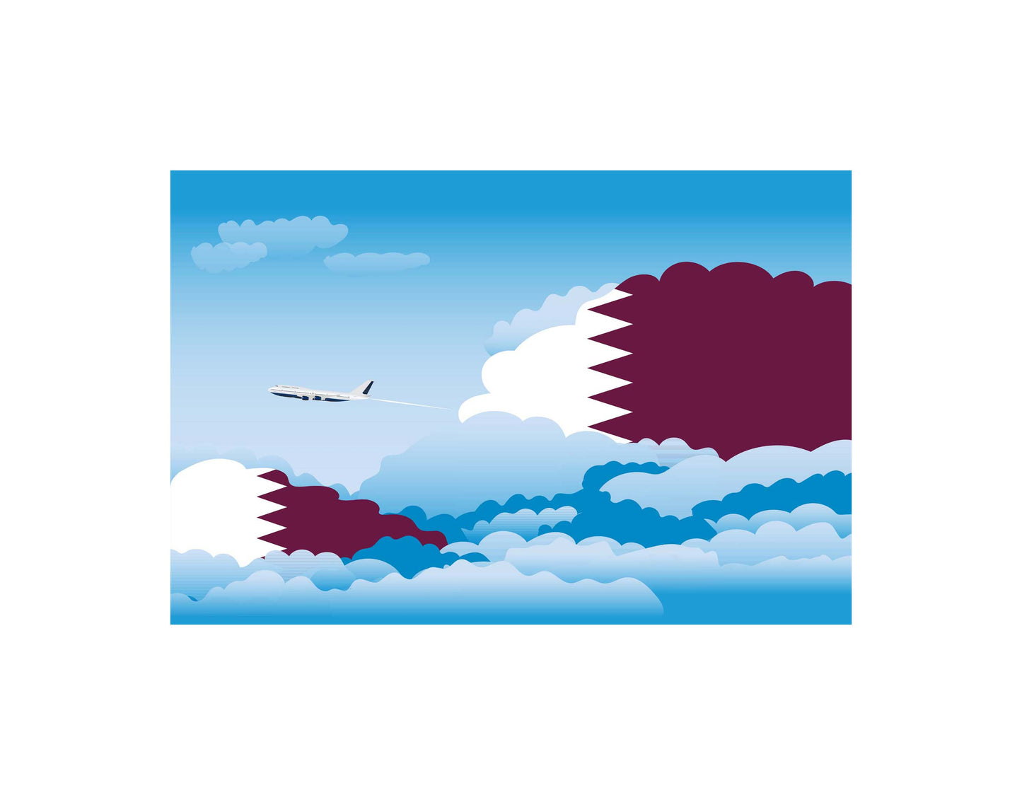 Qatar Airplane Day Clouds Vector Illustration | Travel & Aviation Sky Scene