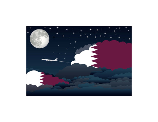 Qatar Night Clouds Airplane Airport Flight Vector Illustration
