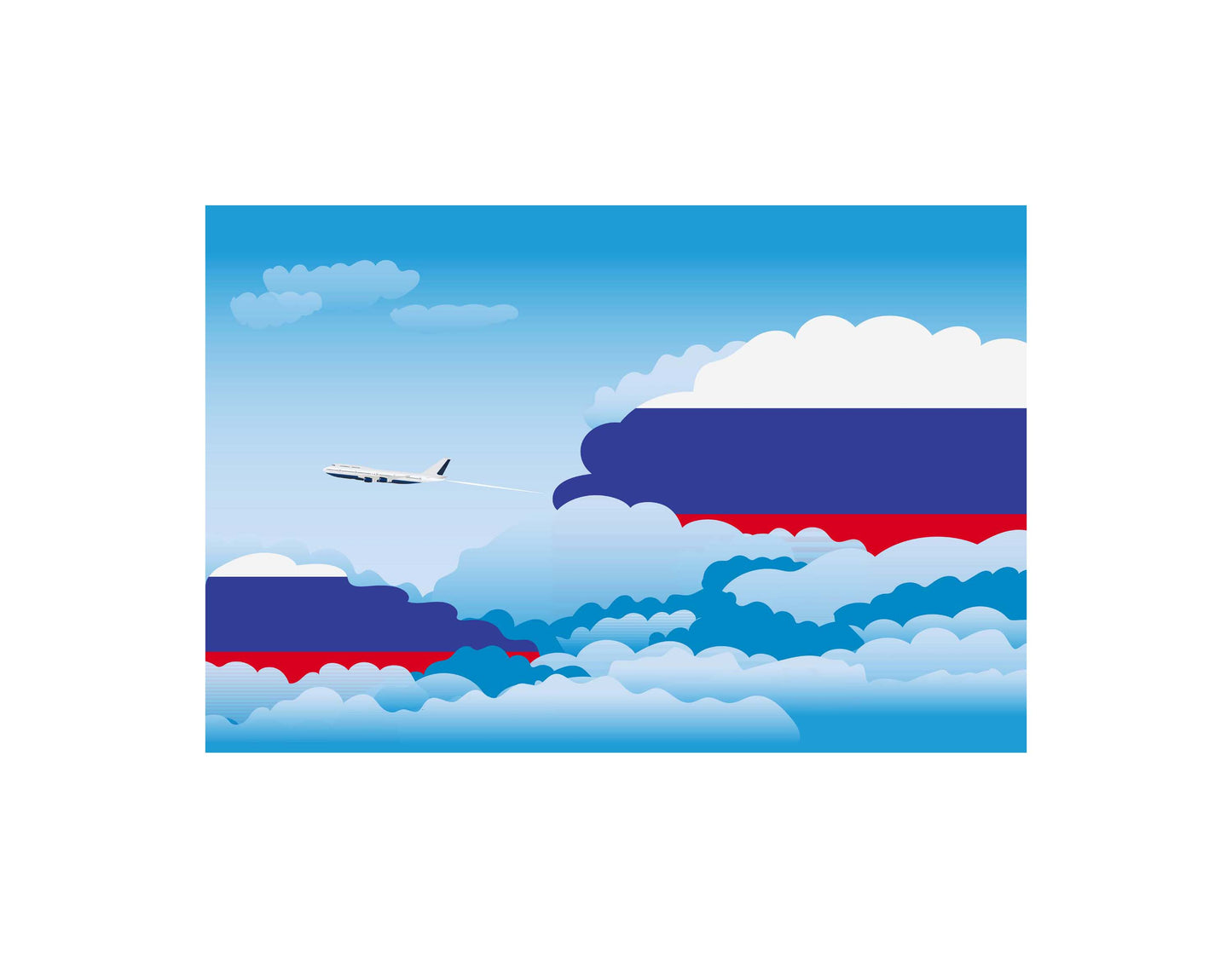 Russia Airplane Day Clouds Vector Illustration | Travel & Aviation Sky Scene
